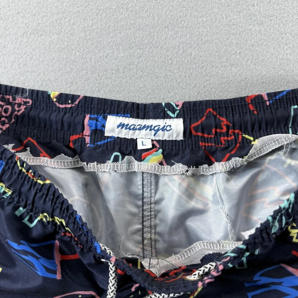 Maamgic Swim Trunks‎ Mens Large Blue Fast Food Print Mesh Lined Elastic Waist